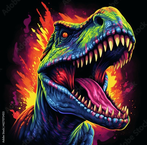 Roaring tyrannosaurus rex isolated on black background.  Dinosaur head vector color 3D illustration. © Shihab