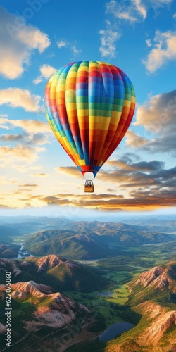Balloon flight. Beautiful background, travel theme. Generative AI