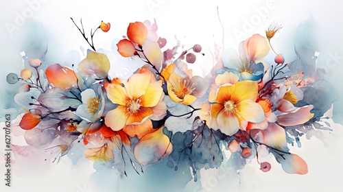  a painting of flowers on a white background with watercolors. generative ai
