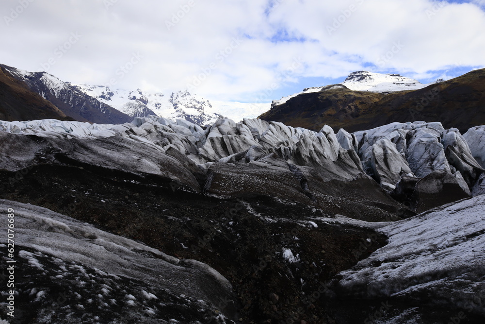 View of Svínafellsjökull which is an Icelandic glacier constituting a glacial tongue of Vatnajökull located in the Skaftafell National Park 
