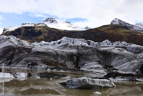 View of Svínafellsjökull which is an Icelandic glacier constituting a glacial tongue of Vatnajökull located in the Skaftafell National Park 