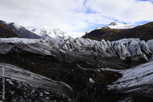 View of Svínafellsjökull which is an Icelandic glacier constituting a glacial tongue of Vatnajökull located in the Skaftafell National Park 