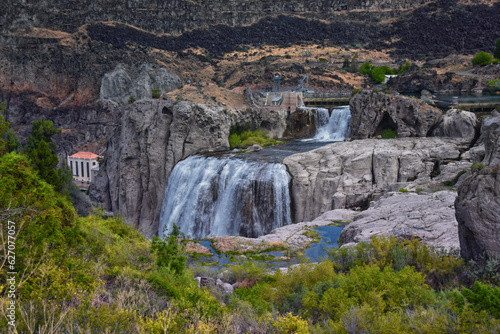 Shoshone Falls on the Snake River as viewed from the hiking trail. Twin Falls by Pillar Falls by Milner Dam Idaho. USA