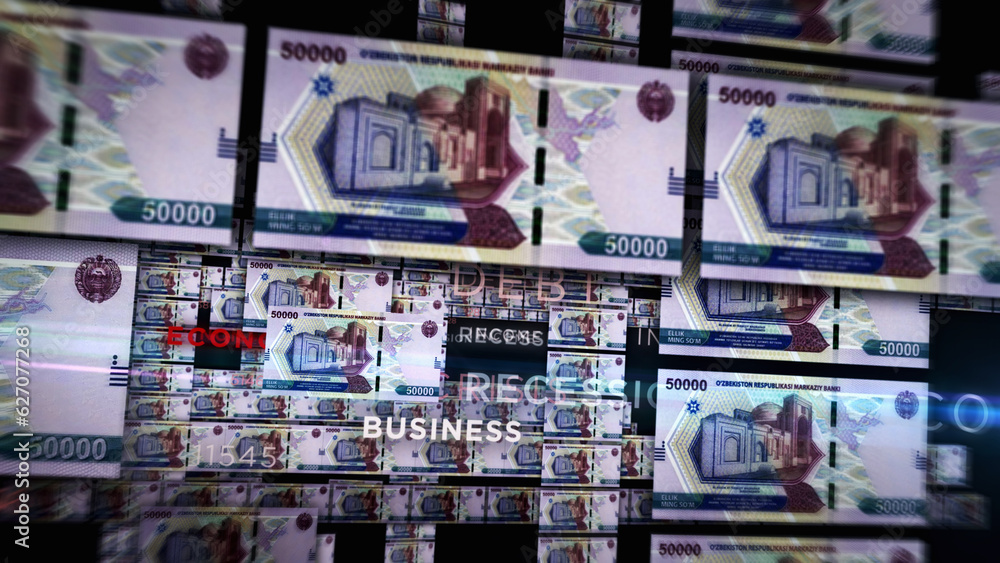 Uzbekistan Sum growing pile of money concept 3d illustration