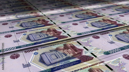 Uzbekistan Sum note money printing concept 3d illustration~
