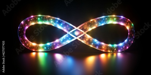 Transparent Rainbow Infinity Sign Filled With Cosmic Sparks or Fairy Lights Sparkling, Symbol for Autistic Rights, Creativity, Diversity of Autism Spectrum