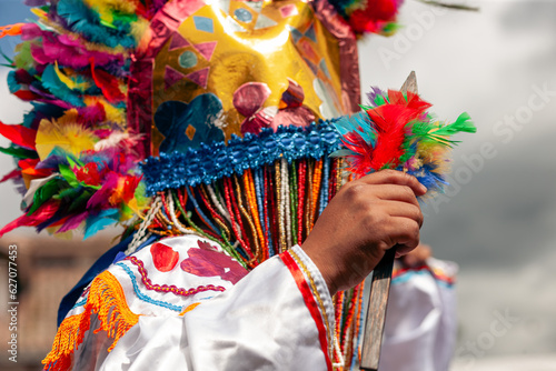 Colorful traditional celebration of St. Peter (or "San Pedro" in Spanish) in the indigenous Kichwa community of Peguche, in the city of Otavalo, Ecuador. © David Gramal