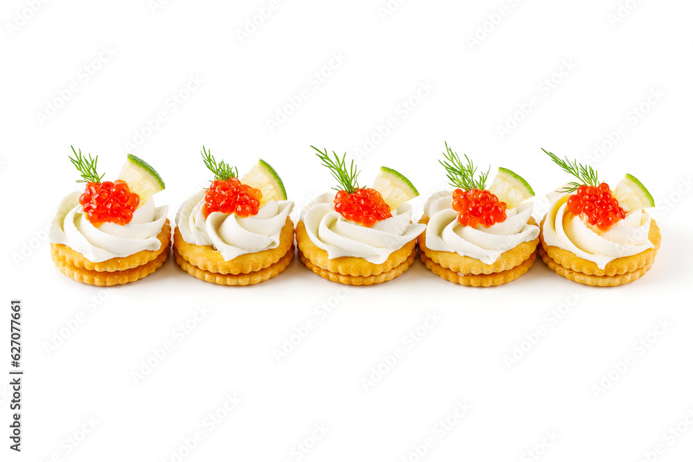canape with fresh red caviar on white background for restaurant menu 1 canape with fresh red caviar on white background for restaurant menu 1