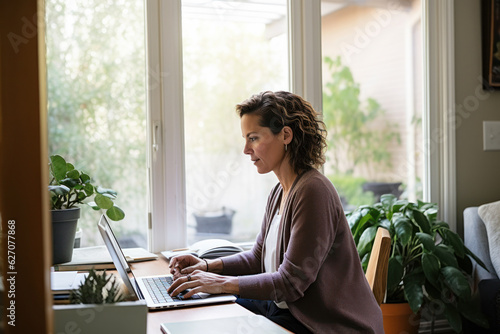 A therapist conducting an online counseling session.
 photo