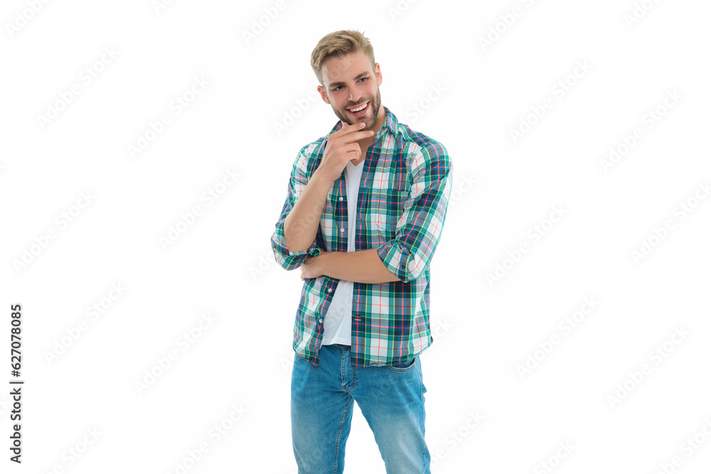 positive casual man in studio. photo of casual man wearing checkered shirt. positive casual man in studio. photo of casual man wearing checkered shirt.