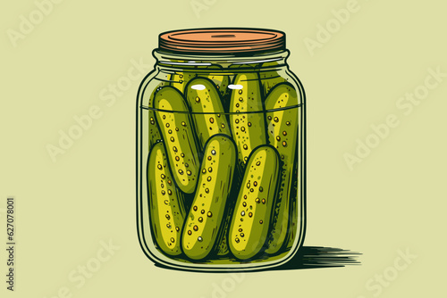 Canvastavla Doodle inspired Sour Pickles, cartoon sticker, sketch, vector, Illustration