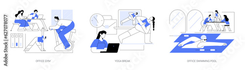 Recreational facilities in modern office isolated cartoon vector illustrations se