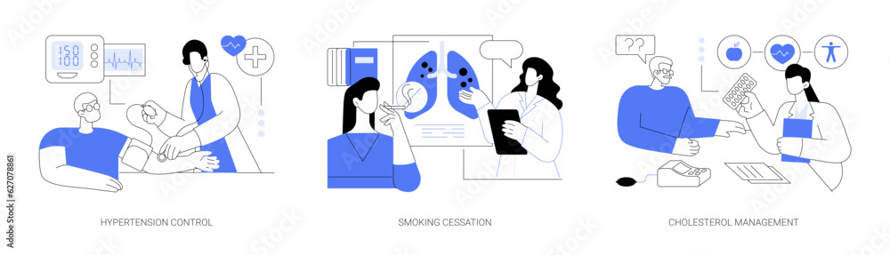 Heart disease and stroke disease prevention abstract concept vector illustrations.
