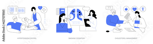 Heart disease and stroke disease prevention abstract concept vector illustrations.