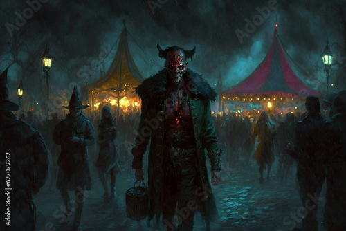 halloween vampire clown in the dark circus