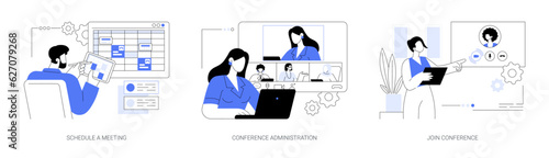 Online meeting management abstract concept vector illustrations.