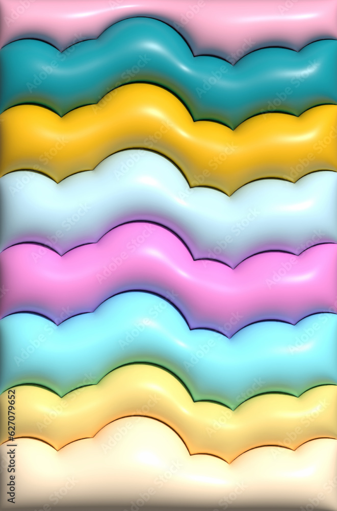 Multi-colored abstract background of curved shapes, smooth texture with glitter, inflated shapes. 3d rendering illustration Multi-colored abstract background of curved shapes, smooth texture with glitter, inflated shapes. 3d rendering illustration