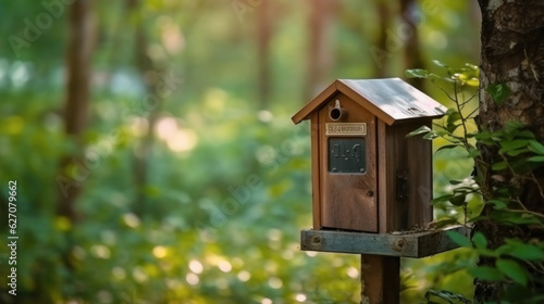 bird house in the forest or park.