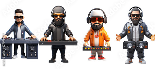 set of funny cartoon DJ music producer 3d avatar character