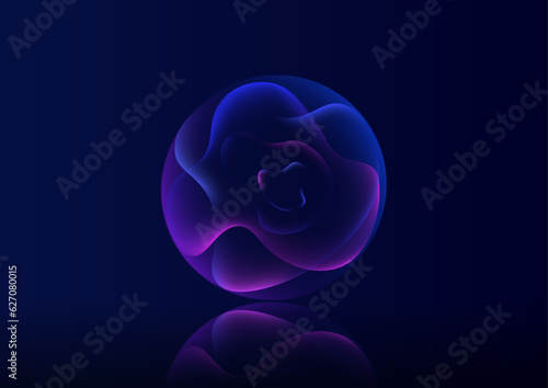 Gradient neon color sphere. Round holographic gradients. Glowing bright liquid gradient shape. Curved line for banner and flyer, social media. Vector twirl.
