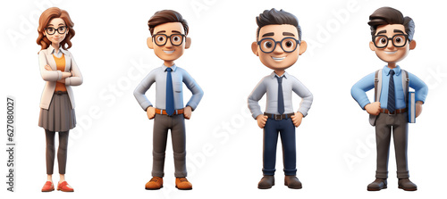 set of funny cartoon teacher 3d avatar character