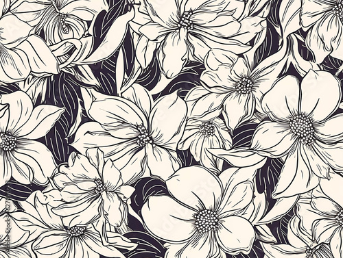 Black and white floral hand drawn vintage wallpaper background backdrop for crafts scrapbooking art projects. endless decorative texture. decorative element