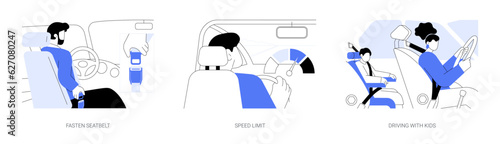 Car safety abstract concept vector illustrations.