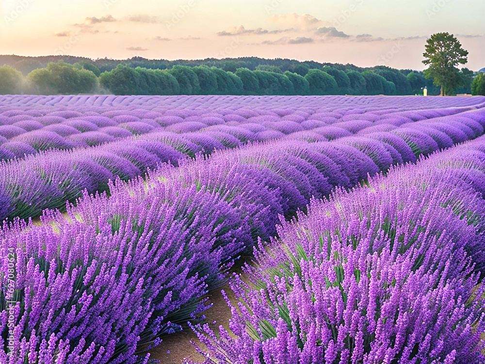 A dreamy, pastel-colored field of lavender.