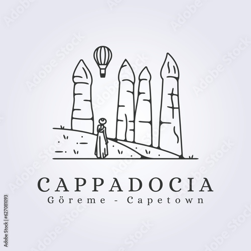 cappadocia goreme landscape logo vector illustration sign symbol icon background with woman in frame design