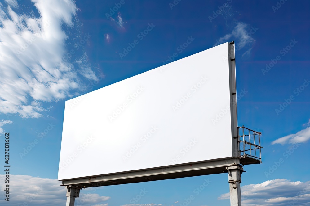 A blank billboard against a blue sky with clouds A blank billboard against a blue sky with clouds