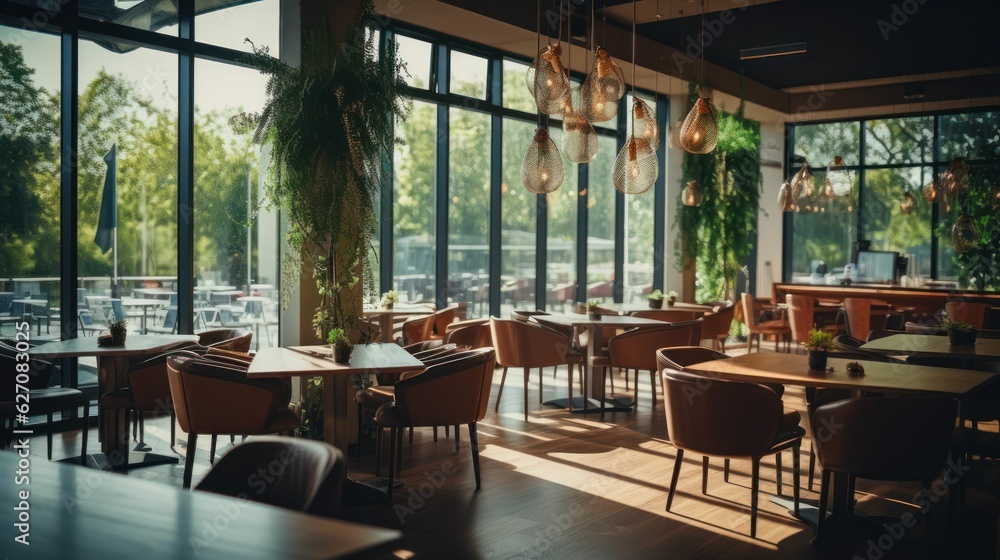 Light modern interior of restaurant