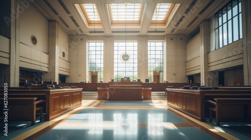Interior of an empty court house room