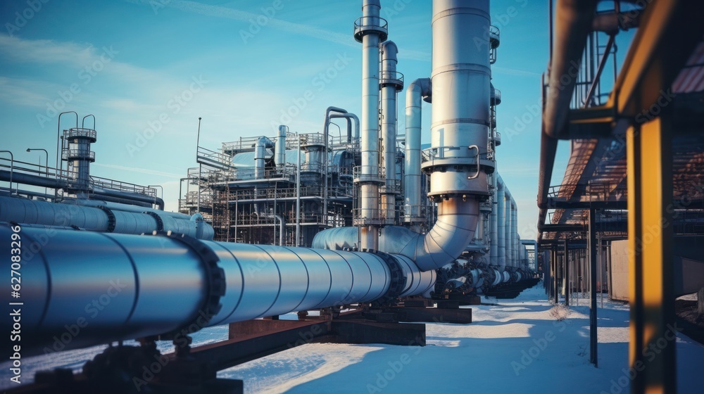 Large industrial gas pipeline at refinery plant Large industrial gas pipeline at refinery plant