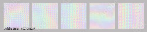Set of tiled unicorn holographic light foil patterns textures - iridescent rainbow hologram silk material background
