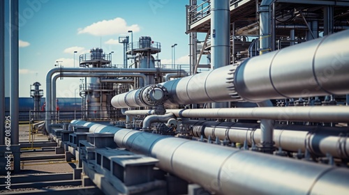 Fotografia, Obraz Large industrial gasoline pipeline at oil refinery plant