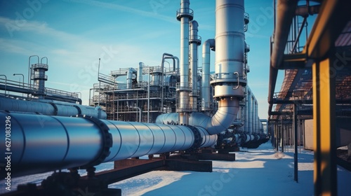 Large industrial gas pipeline at refinery plant