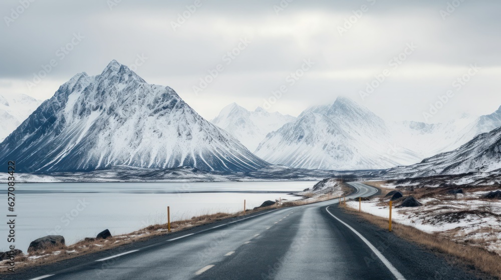 snow covered road in mountains