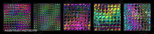 Set of tiled unicorn holographic light foil patterns textures - iridescent rainbow hologram silk material background
 photo