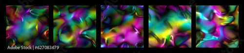 Set of bright unicorn holographic light foil patterns textures - iridescent rainbow hologram silk material background © kseniyaomega