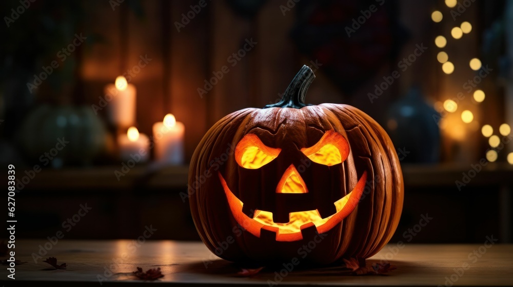 Fototapeta premium Halloween jack o lantern pumpkin glowing orange