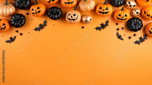 halloween background with pumpkins and bats