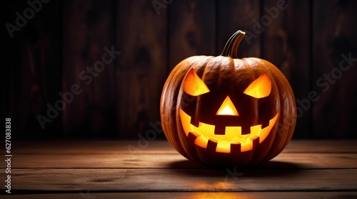 Evil jack o lantern Halloween pumpkin glowing smiling
