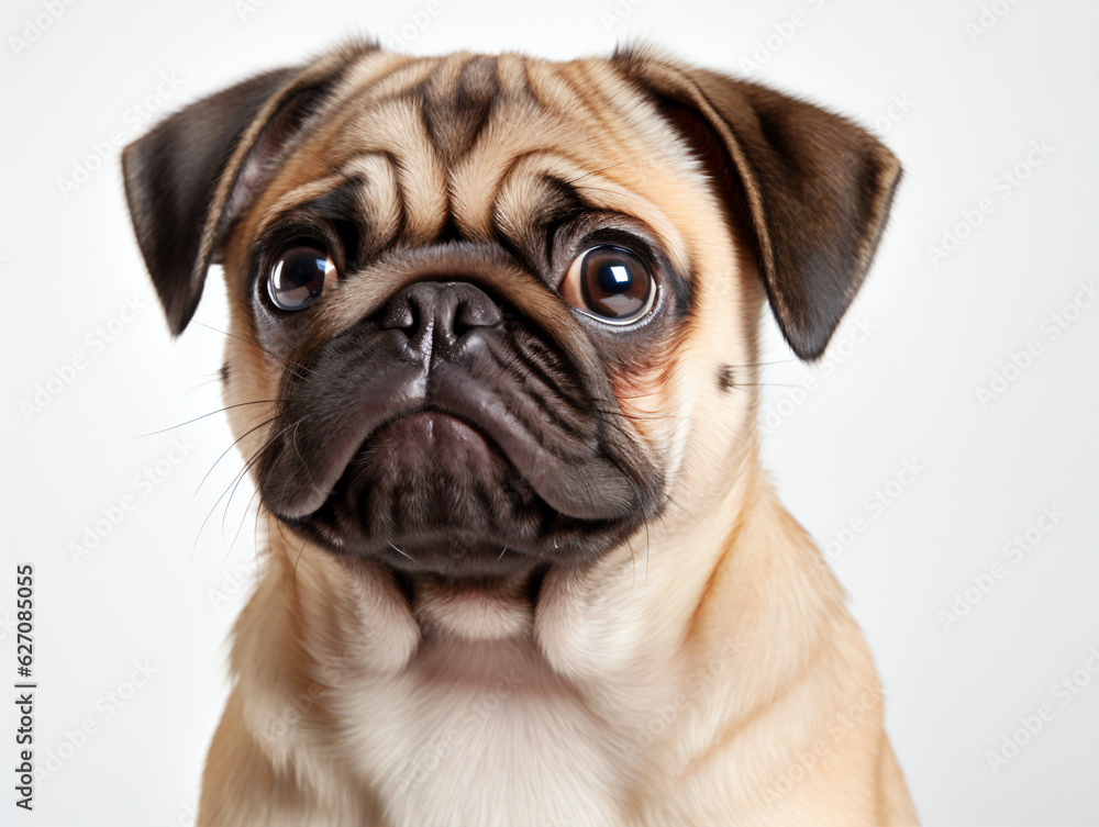 Pug in a studio on white background