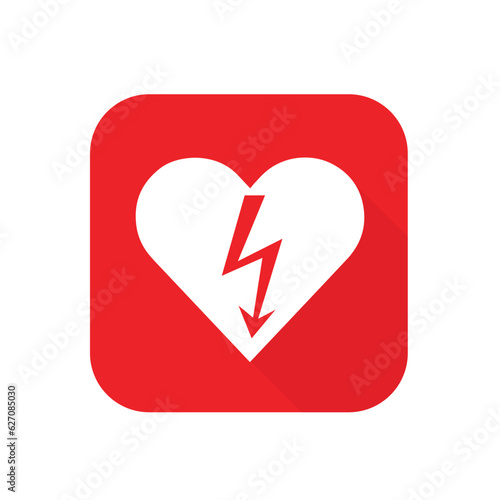 AED,automated external defibrillator / aed sign with heart and electricity symbol flat vector icon	

