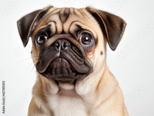 Pug in a studio on white background
