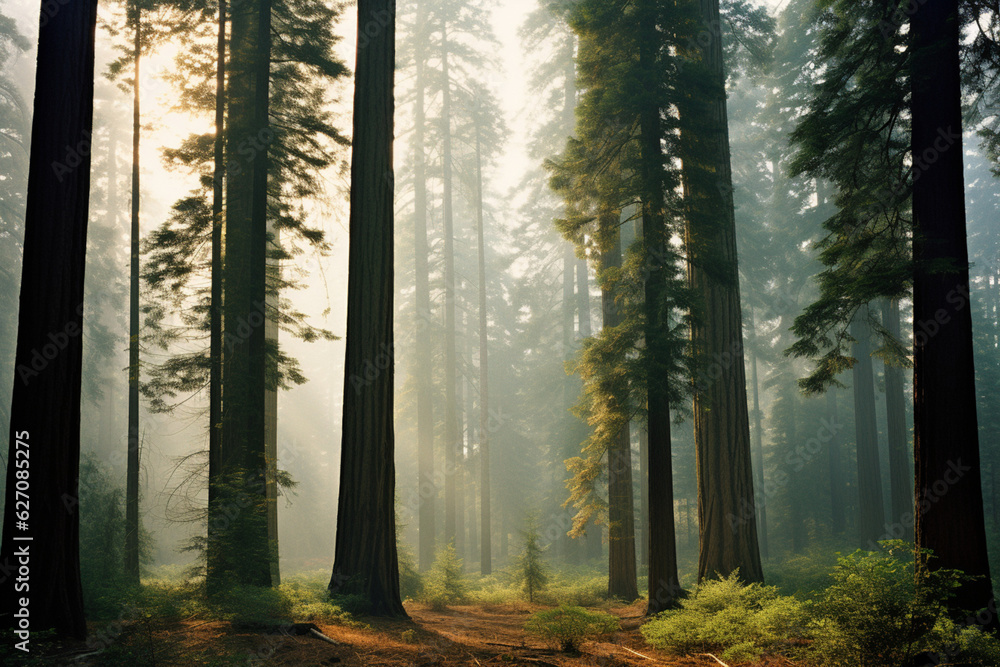 Fototapeta premium misty morning in the forest AI genrated