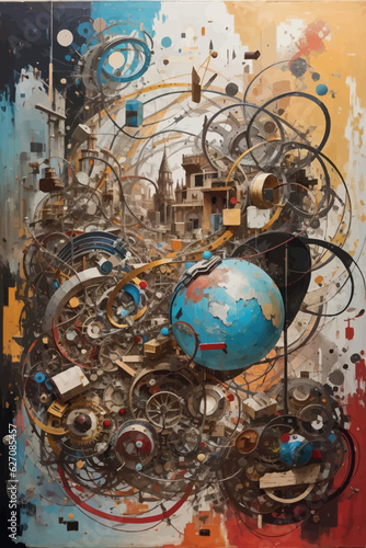 wall art, abstract painting, with a hint of antiquity, detailed illustration