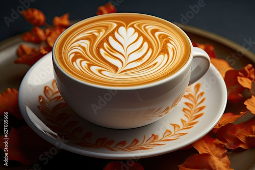Creamy cappuccino coffee, beautiful latte art, generative AI