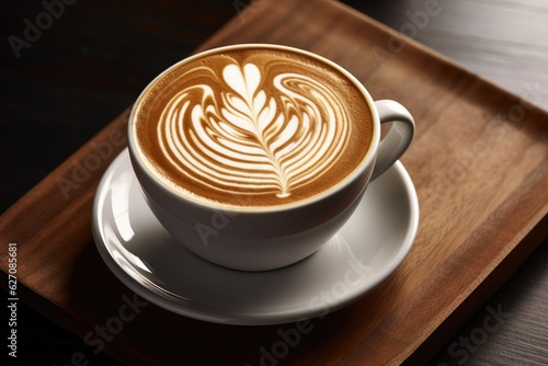 Cup of cappuccino coffee, with latte art, generative AI