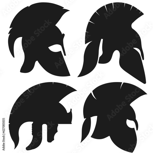 Roman Legionary Helmet set. Gladiator icon, heroic soldier. vector